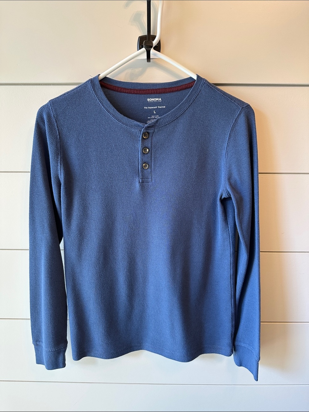 Sonoma Boys Blue Long-Sleeve Henley Waffle Knit size L